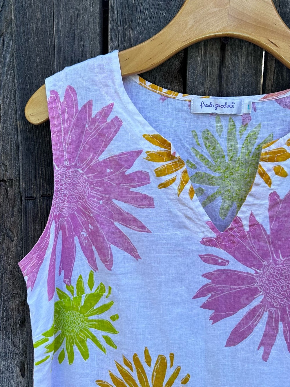 Fresh Produce Floral Print Linen Sleeveless Maxi Dress White Pink L - Picture 3 of 14
